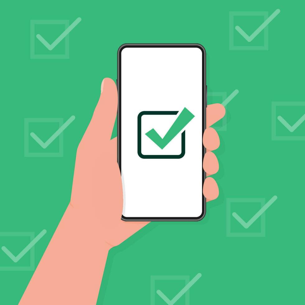 main en portant une tablette. en utilisant numérique tablette pc. vide filtrer. approuvé choix. J'accepte ou approuver coche. vecteur