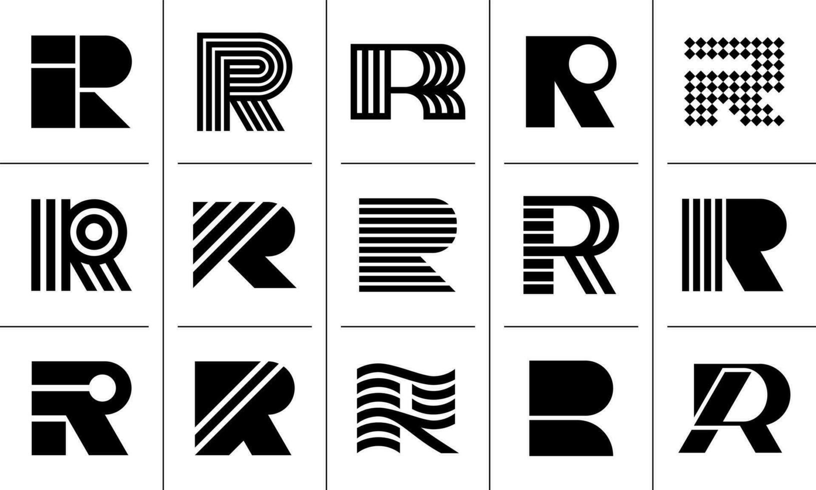 Facile plat ligne lettre r logo icône conception ensemble vecteur