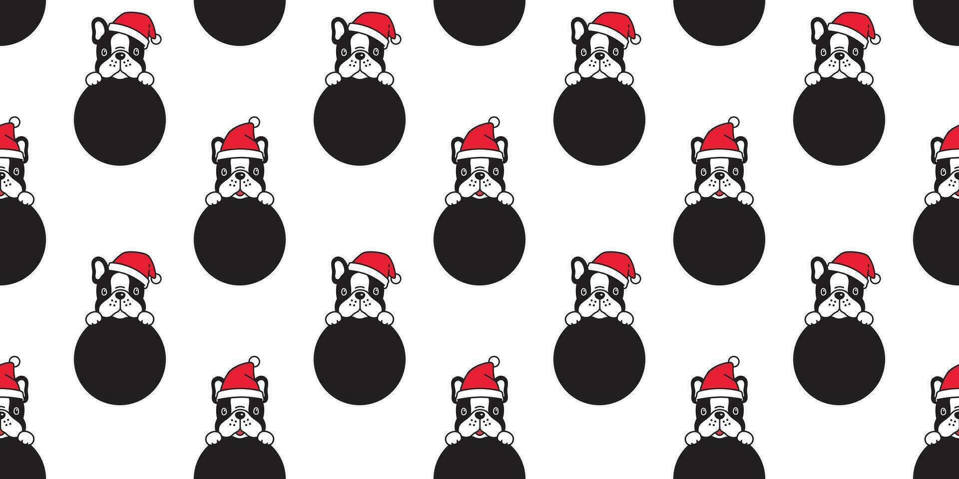 chien sans couture modèle Noël vecteur français bouledogue Père Noël claus chapeau polka point écharpe isolé dessin animé répéter Contexte tuile fond d'écran illustration conception