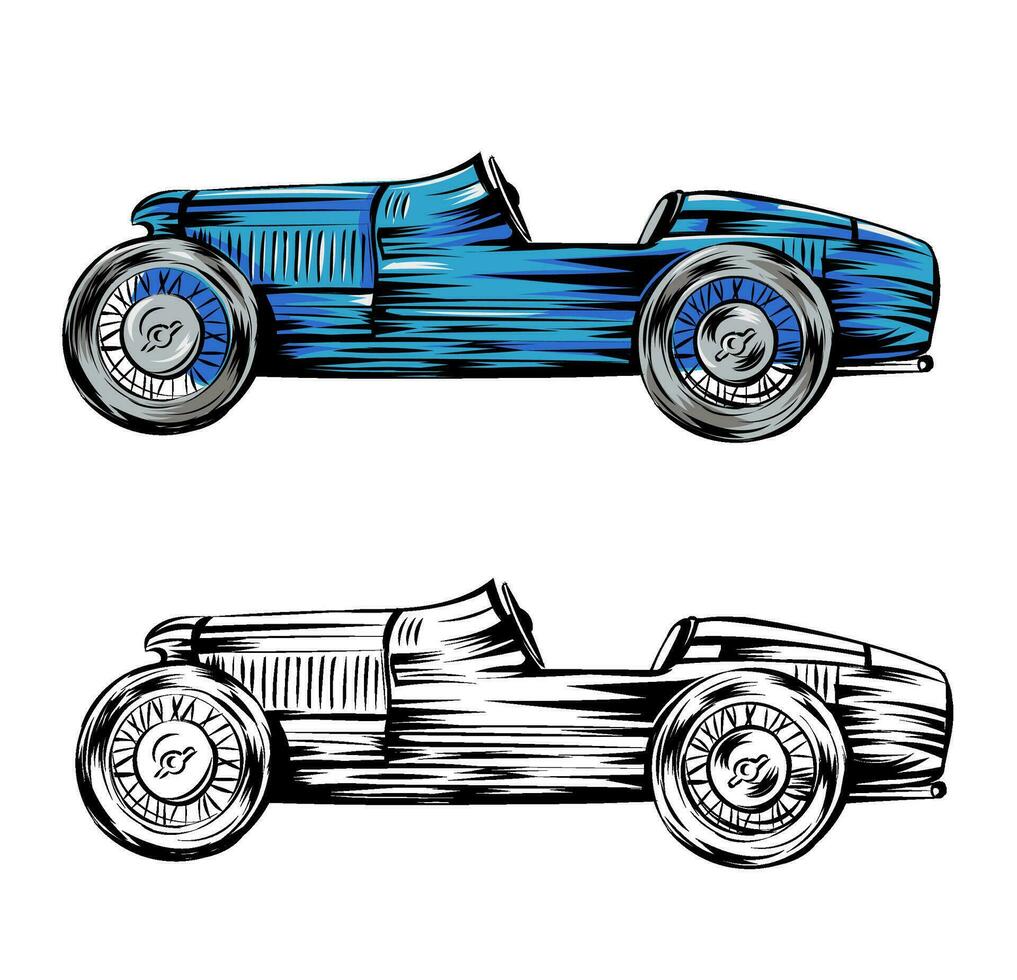 bleu ancien courses voiture conception isolé sur une blanc Contexte. vecteur illustration