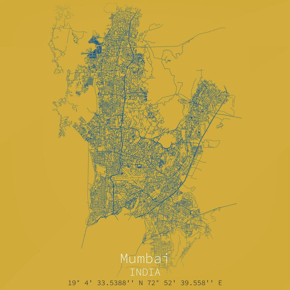 mumbai ville Urbain des rues routes carte, imprimable carte de mumbai Inde avec détaillé rue , haute qualité imprimable affiche mur art pour Accueil ou bureau. vecteur