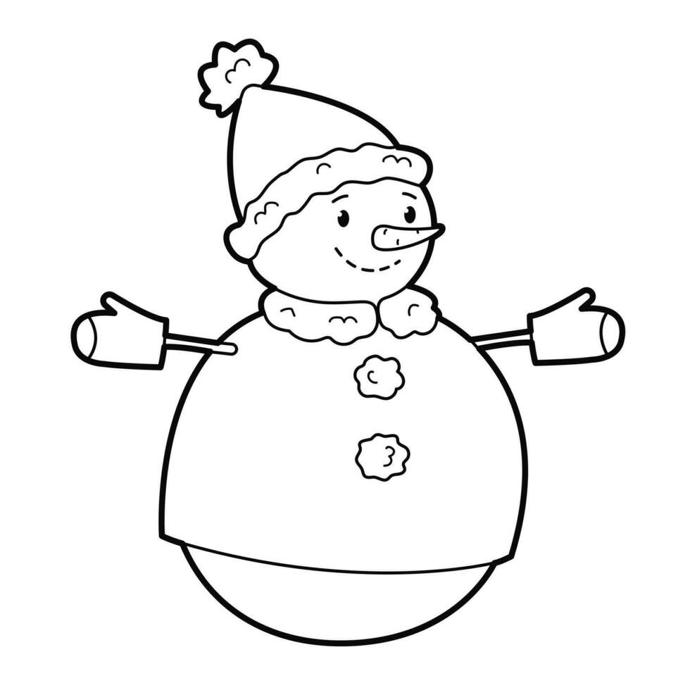 mignonne bonhomme de neige. noir blanc contour illustration. adapté pour anti stress et enfants coloration livres vecteur