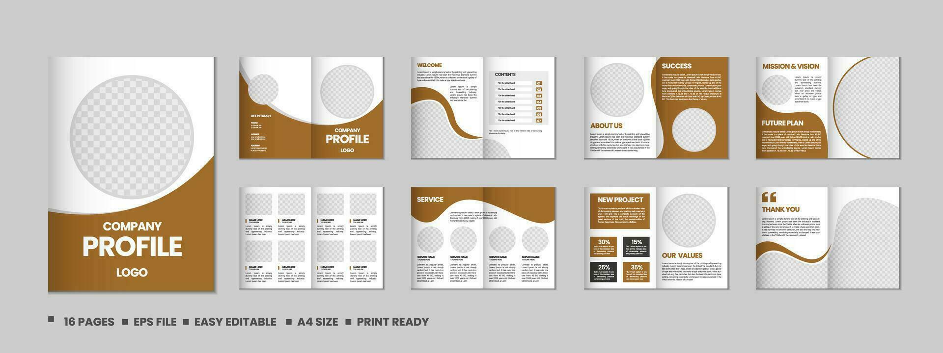 entreprise profil, plusieurs pages prospectus brochure, 16 pages portefeuille magazine, annuel rapport, catalogue et a4 plusieurs pages modèle conception vecteur