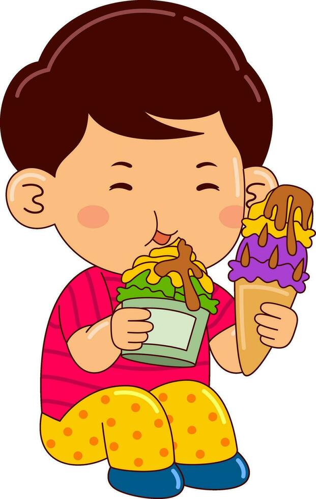 mignonne garçon des gamins en mangeant vecteur illustration