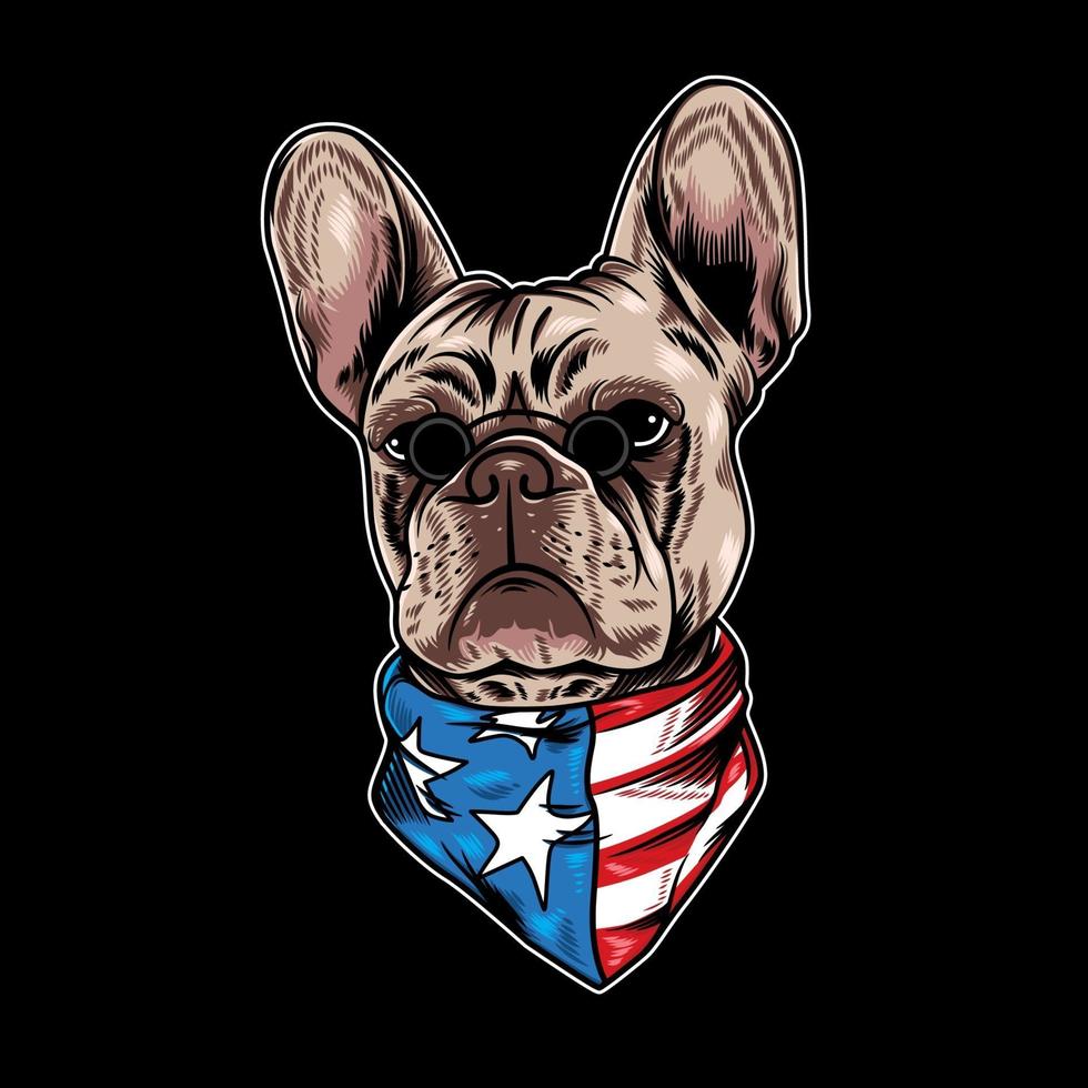 illustration vectorielle bouledogue français cool style de dessin animé de drapeau américain vecteur