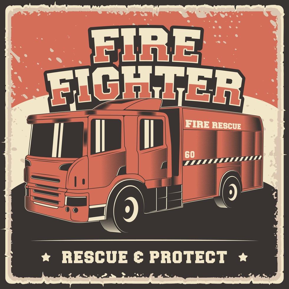 affiche de service dincendie de pompier rétro vecteur