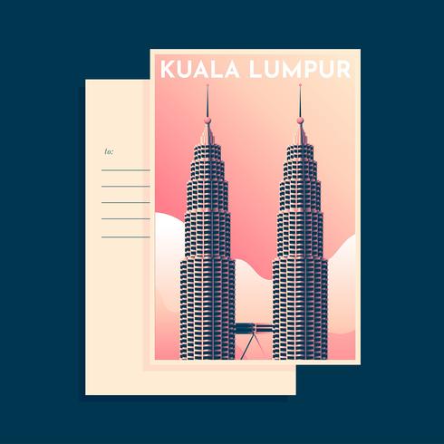 Tour Petronas Kuala Lumpur Vintage Postacard Tempalte vecteur