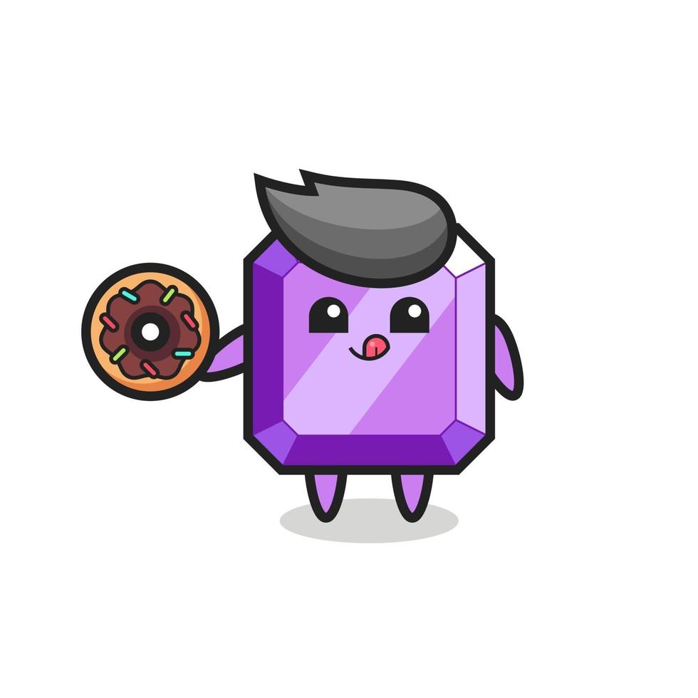 illustration d'un personnage de pierre précieuse violette mangeant un beignet vecteur