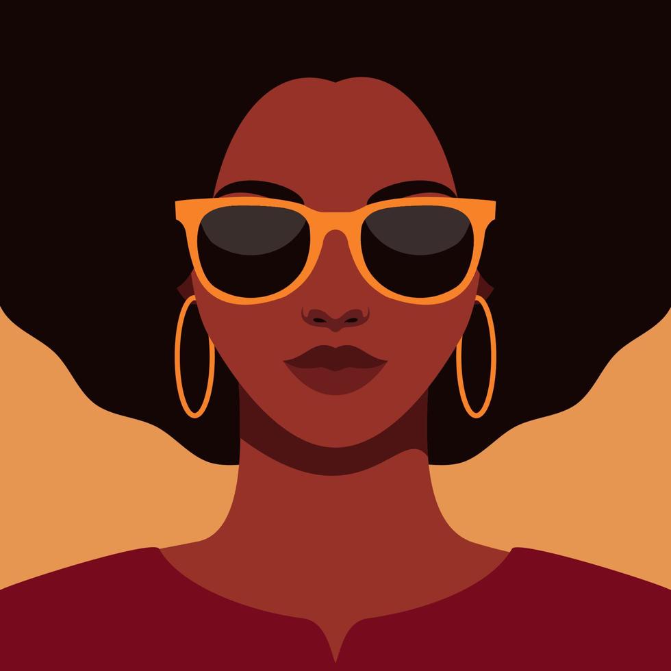 portrait de femme afro-américaine à lunettes de soleil vecteur