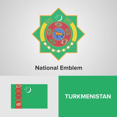 Emblème national du Turkménistan, carte et drapeau vecteur