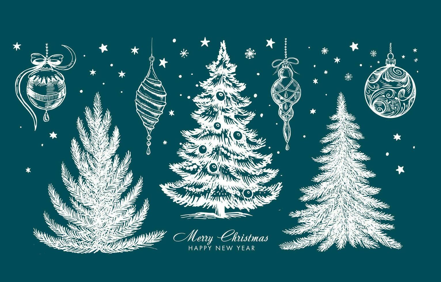 arbre de noël, jouets, style dessiné à la main, illustration vectorielle vecteur