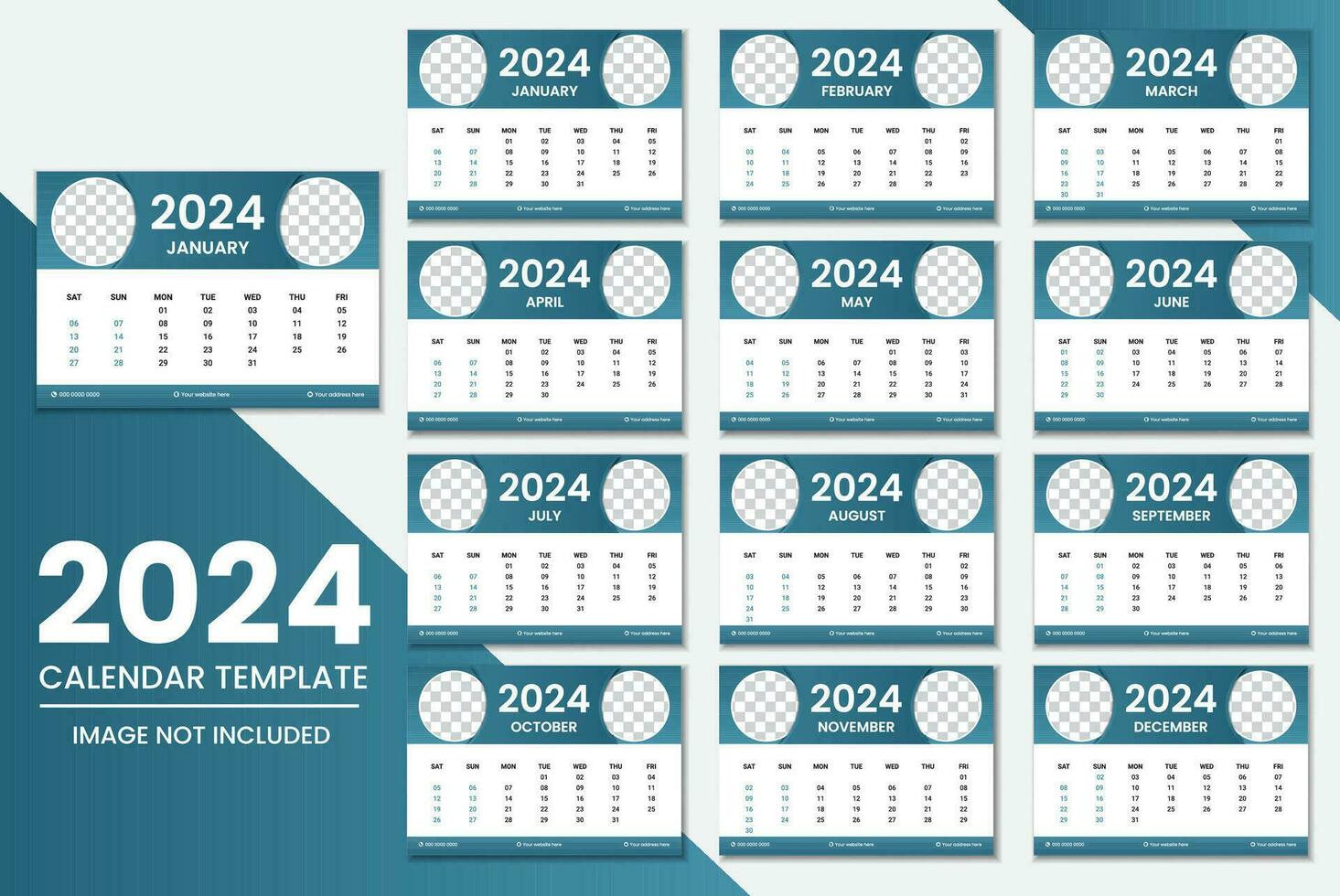 bureau calendrier 2024 ou mensuel hebdomadaire programme Nouveau année calendrier 2024 conception modèle. vecteur