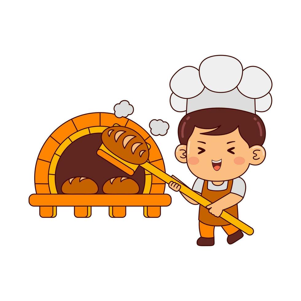 mignonne boulanger garçon dessin animé personnage vecteur illustration