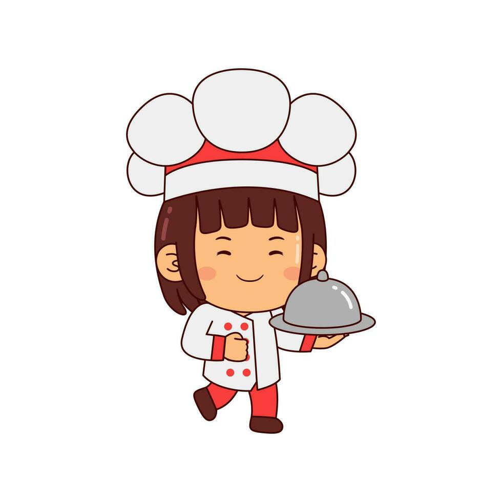 mignonne chef fille dessin animé personnage vecteur illustration