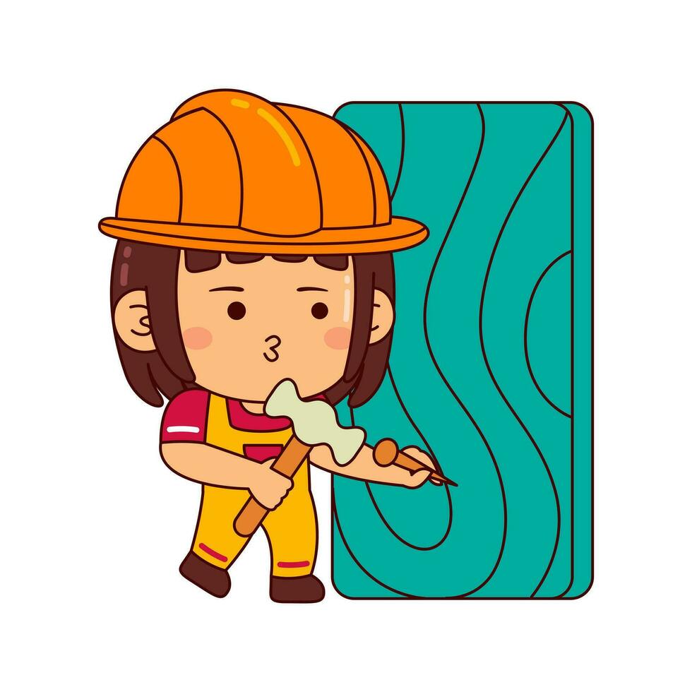 mignonne constructeur fille dessin animé personnage vecteur illustration