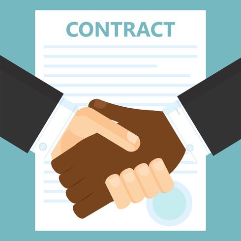 Conclusion d&#39;un contrat. Deux hommes se serrent la main. Illustration de plat Vector