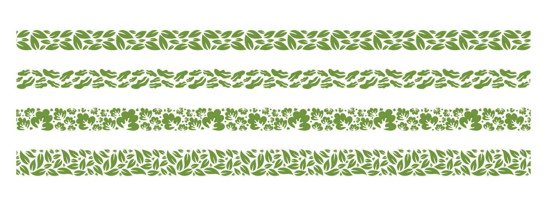 la nature feuillage plante et légume feuille horizontal frontière modèle sans couture pour conception décoration. vecteur collection frontière Bande