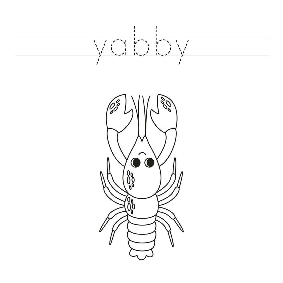 trace le des lettres et Couleur dessin animé yabby. écriture entraine toi pour enfants. vecteur