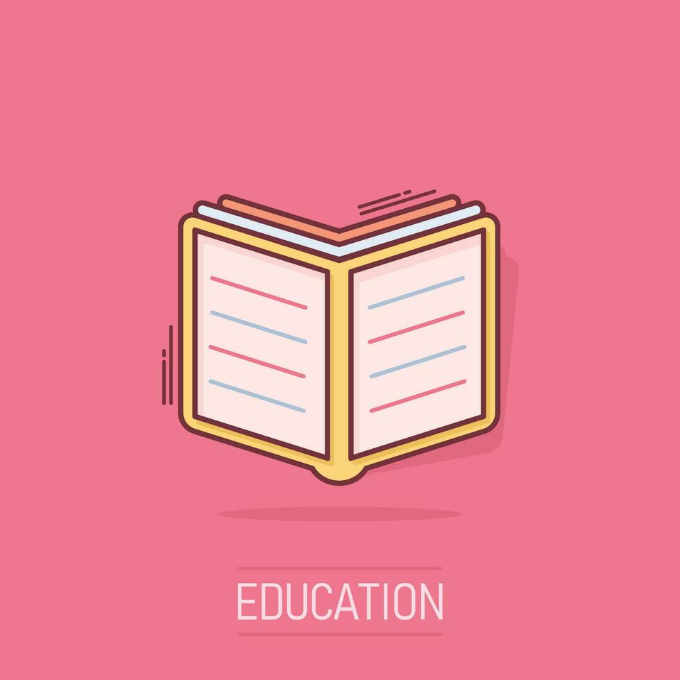icône de livre de dessin animé dans le style comique. pictogramme d'illustration de livre. concept d'entreprise d'éclaboussure de l'éducation. vecteur