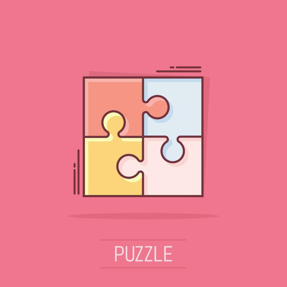 icône de puzzle de dessin animé dans le style comique. pictogramme d'illustration de signe de puzzle. concept d'entreprise de splash de jeu de jouet. vecteur