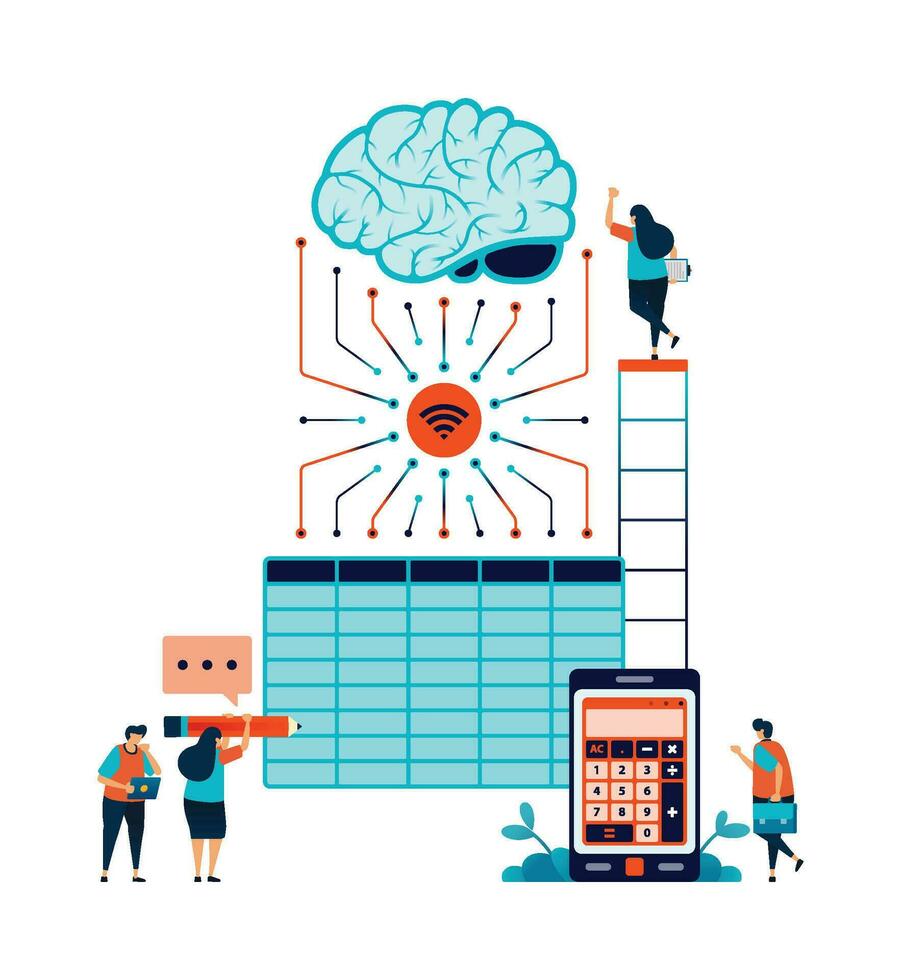 artificiel intelligence illustration de résolution comptabilité, impôt et tableur problèmes en utilisant ai La technologie connecté à en ligne Les données réseau. pouvez être utilisé pour mobile app site Internet la toile prospectus affiche un d vecteur