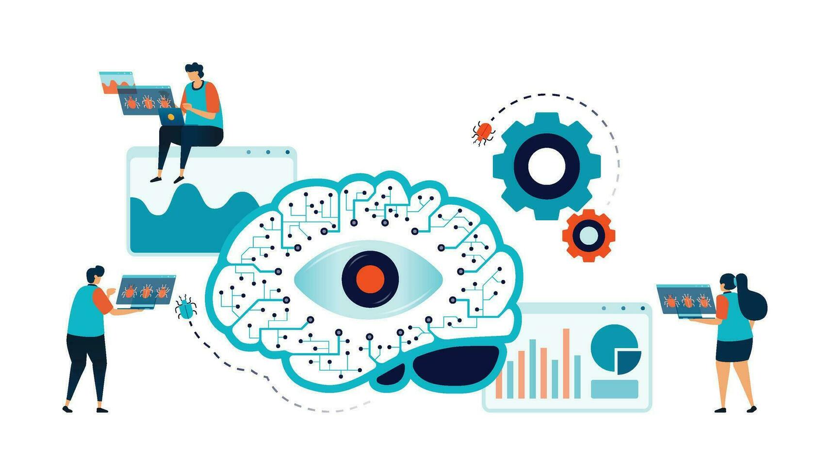 artificiel intelligence illustration de analyser Les données graphique les erreurs, les échecs et Bugs dans programmes, applications et réseau systèmes en utilisant ai technologie. pouvez être utilisé pour mobile app site Internet la toile prospectus affiche un d vecteur