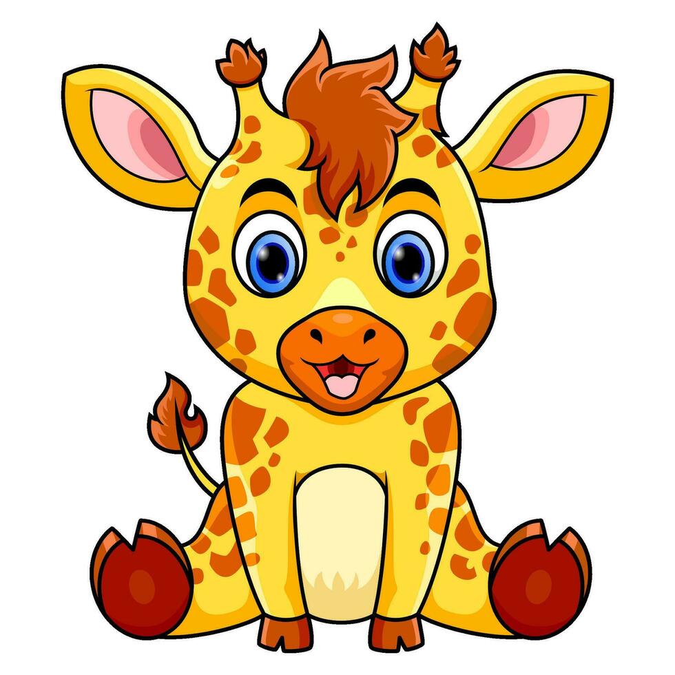 dessin animé mignon bébé girafe assis vecteur