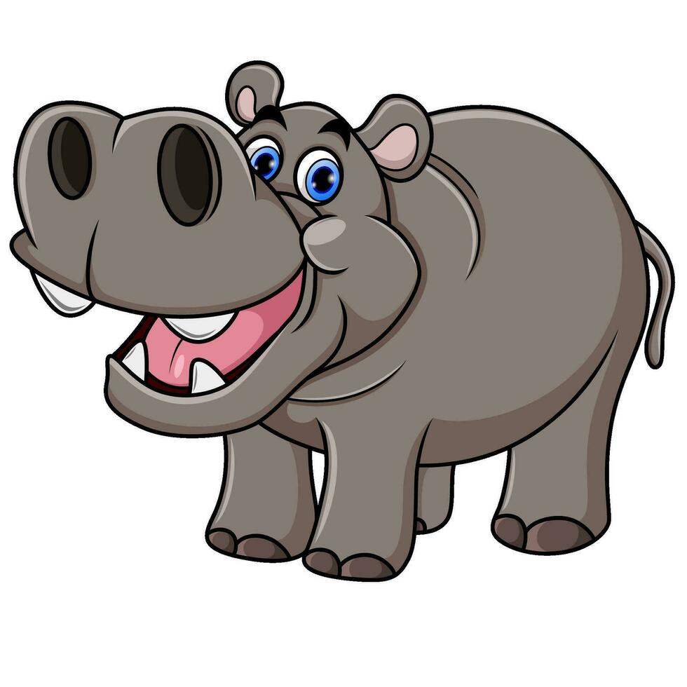 hippopotame de dessin animé avec la bouche ouverte vecteur