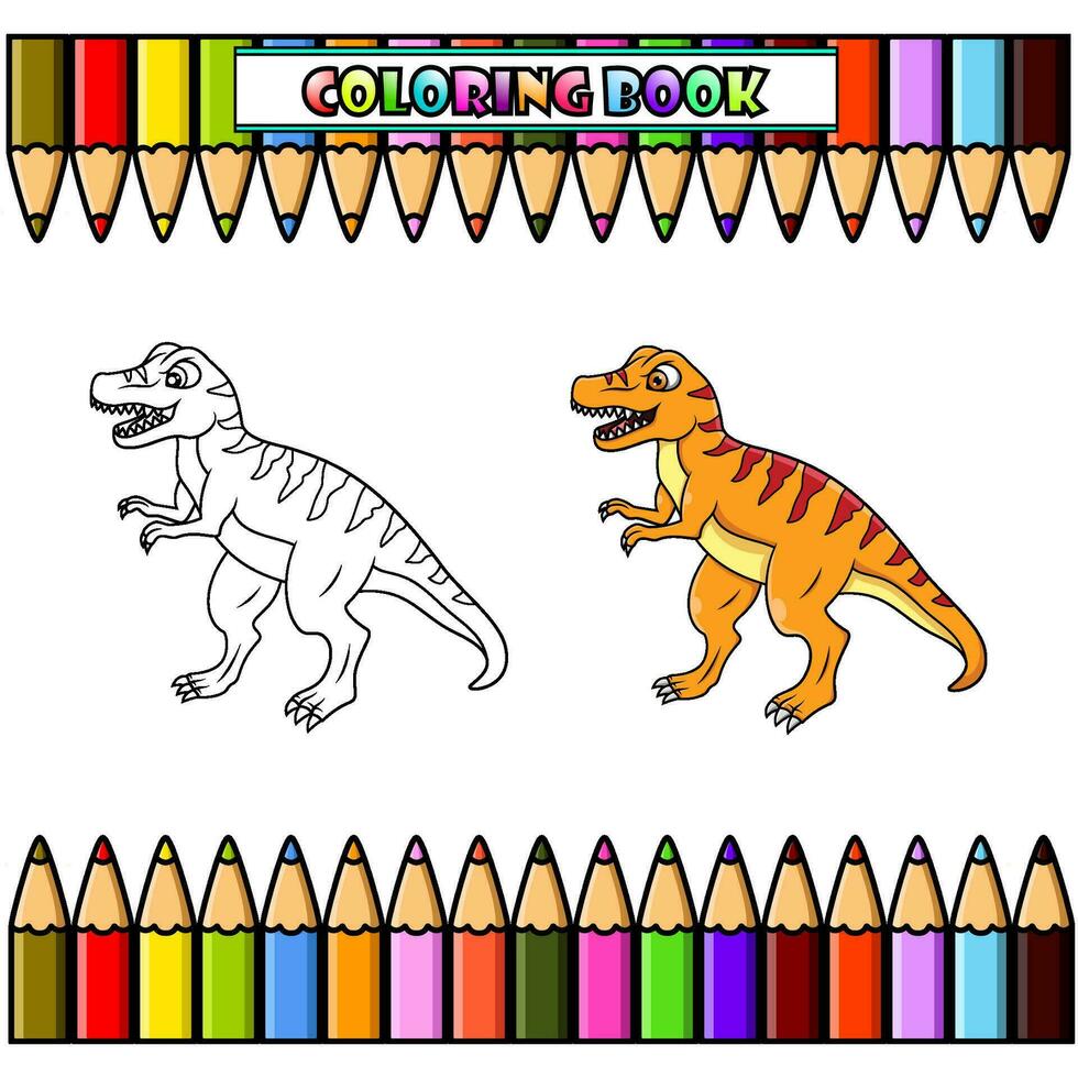 dessin animé tyrannosaure pour coloration livre vecteur