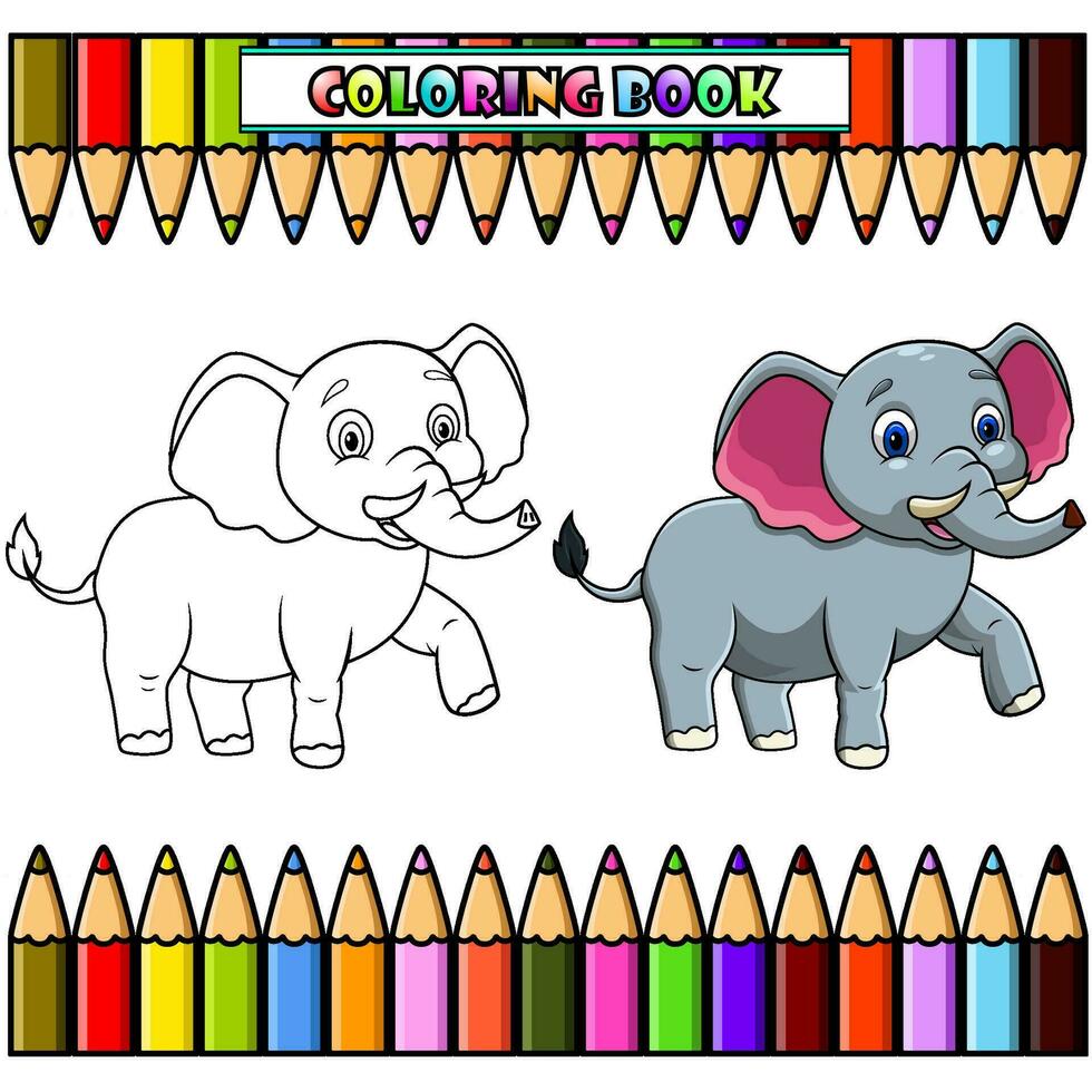 dessin animé l'éléphant dessin animé en marchant pour coloration livre vecteur