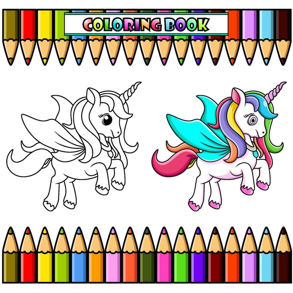 dessin animé Licorne pour coloration livre vecteur