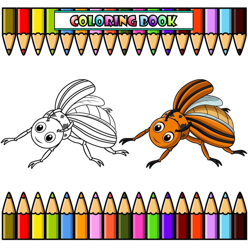 Colorado scarabée dessin animé pour coloration livre vecteur