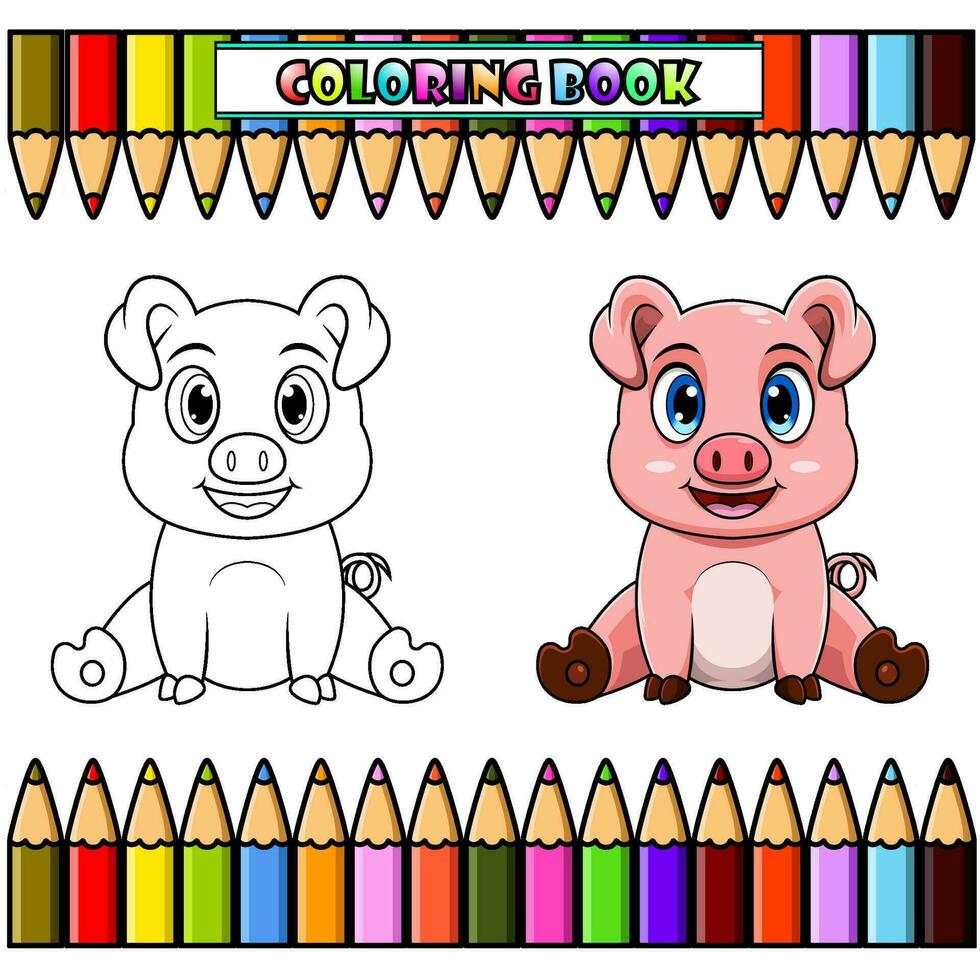 mignonne porc dessin animé séance pour coloration vecteur