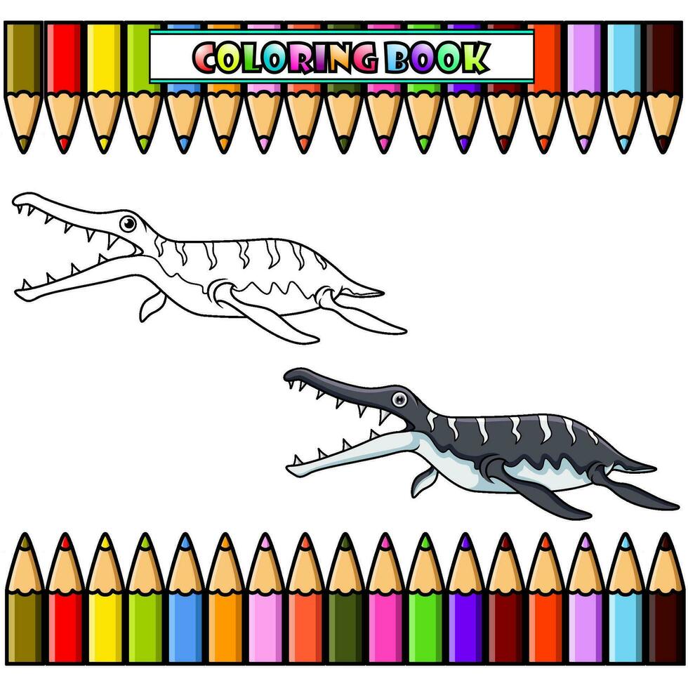 dessin animé dinosaure kronosaure pour coloration livre vecteur