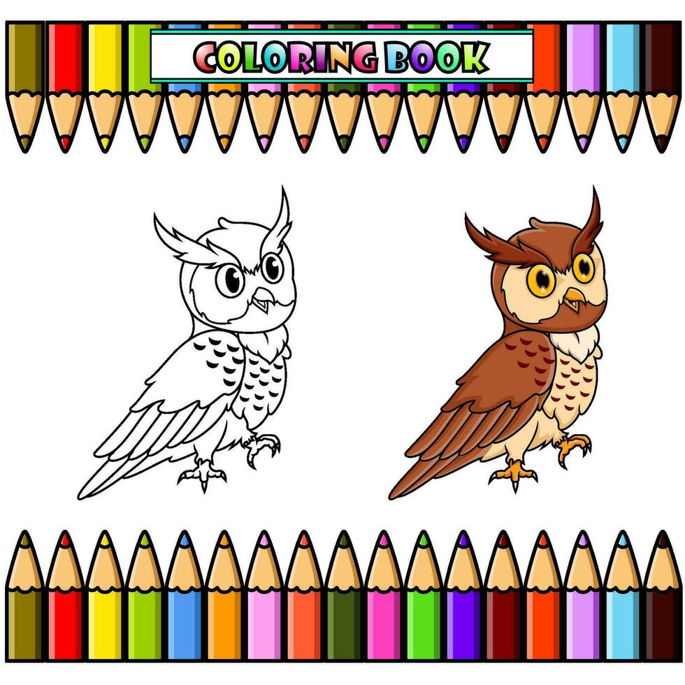 dessin animé hibou pour coloration livre vecteur