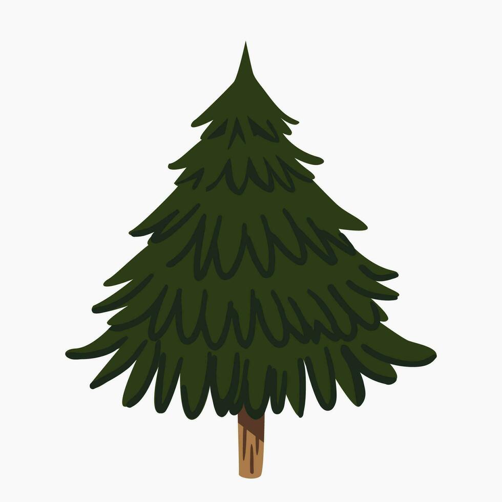 une mignonne plaine Noël arbre, épicéa, pin, conifère sans pour autant décoration, plat vecteur illustration isolé sur blanc Contexte. joyeux Noël et content Nouveau an.