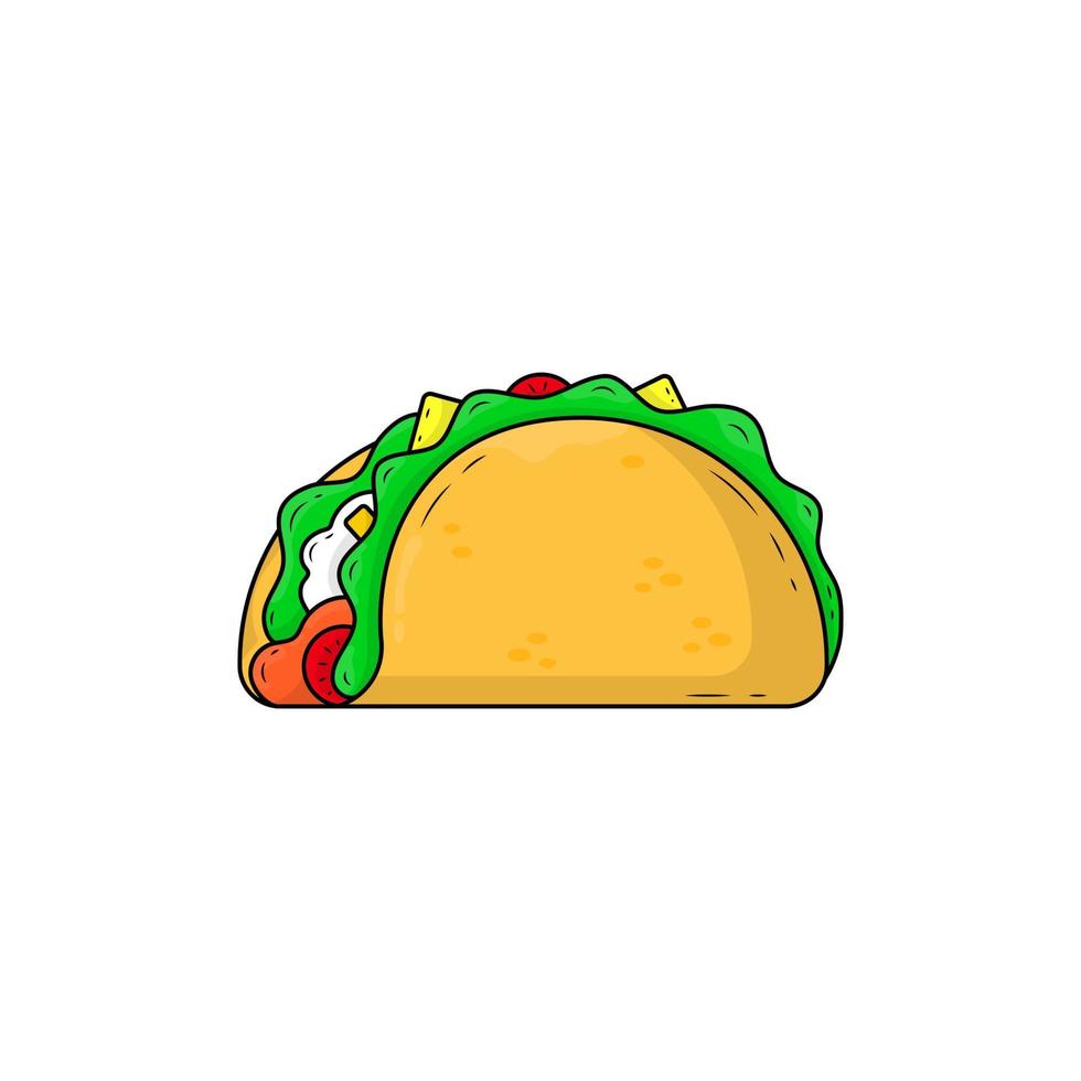 conception d'icônes vectorielles, nourriture taco mexicaine en ligne plate sur fond blanc. vecteur