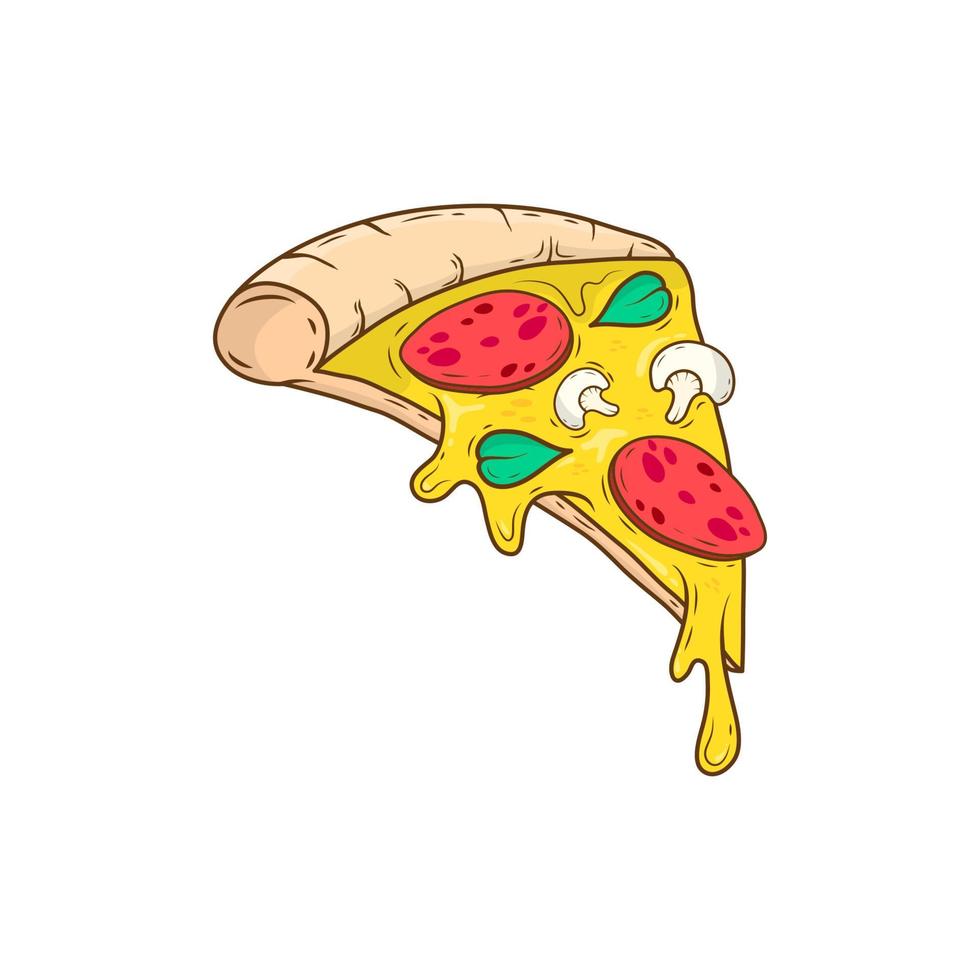 tranche de pizza dessinée à la main sur fond blanc. vecteur