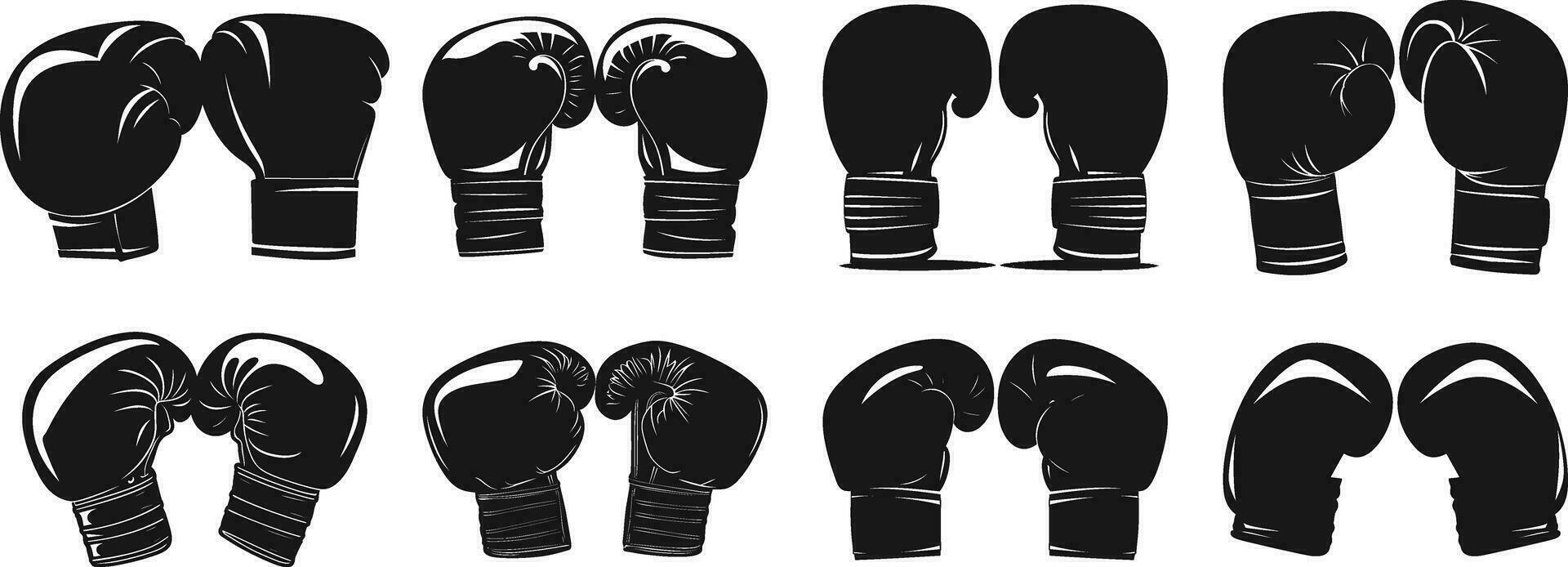 Puissance emballé moderne boxe gants silhouette vecteur