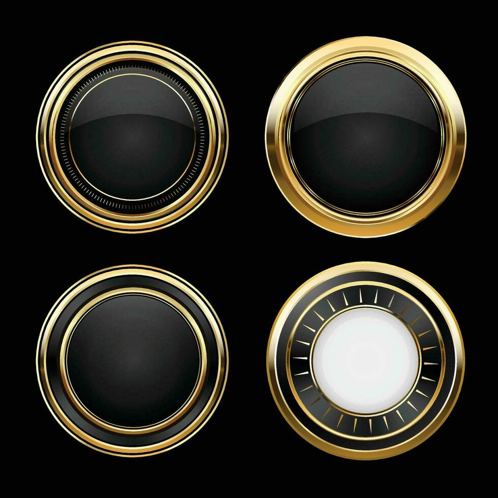 luxe d'or noir badges et Étiquettes. rétro ancien cercle badge conception vecteur