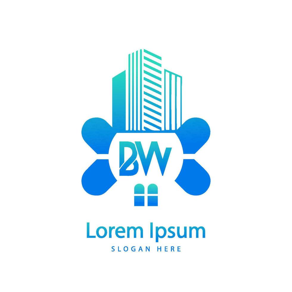 moderne bw lettre réel biens logo dans linéaire style avec Facile toit bâtiment vecteur