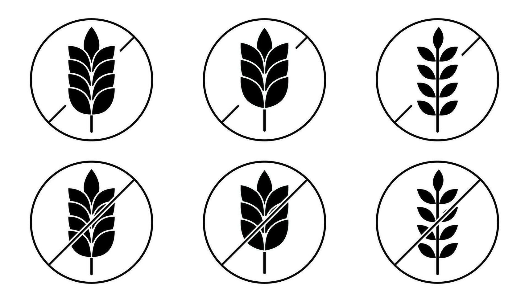 gluten gratuit icône ensemble. blé symbole dans glyphe. gluten gratuit symbole dans cercle. blé produit étiqueter. gluten symbole dans solide vecteur