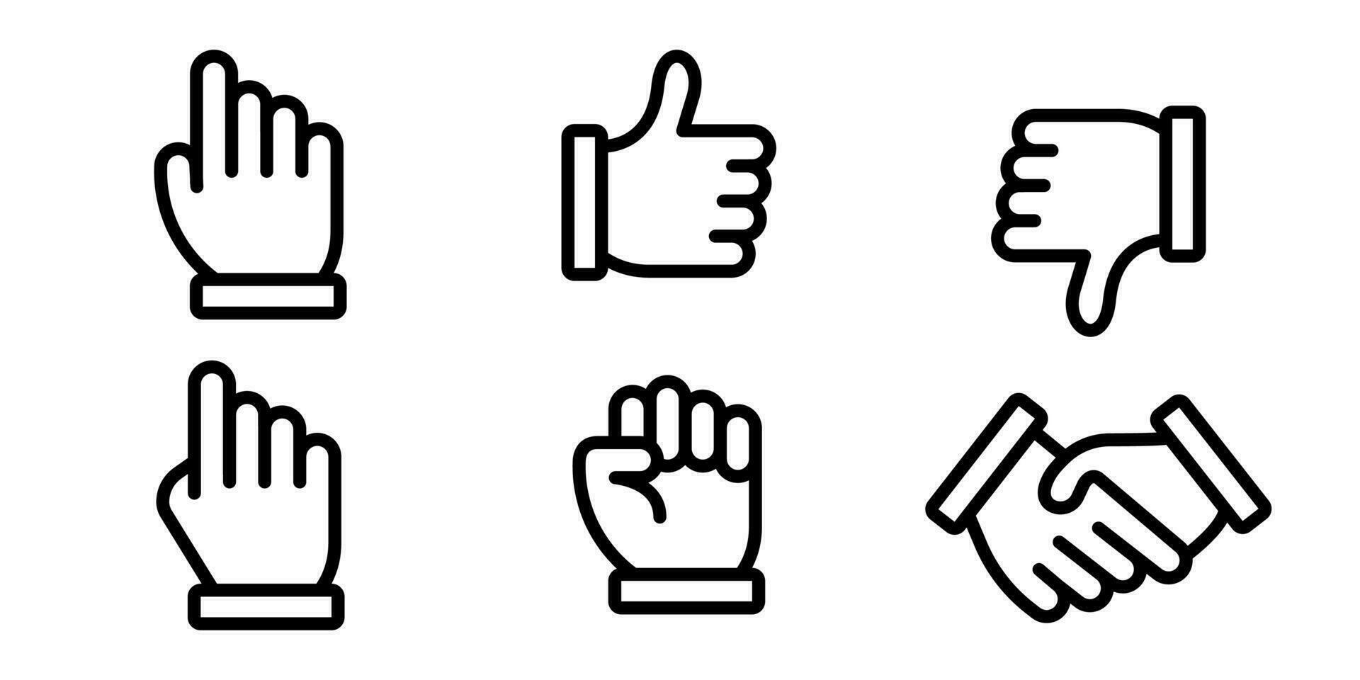 main geste dans doubler. contour main geste Icônes. faire des gestes symbole Icônes ensemble. main geste dans ligne ensemble. vecteur