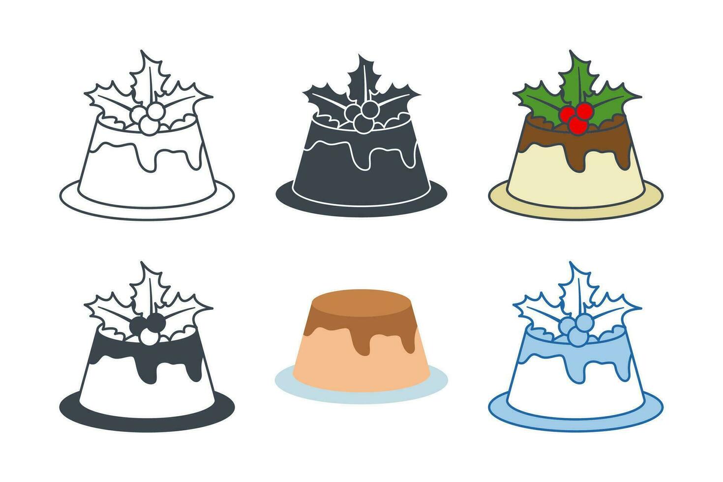 Noël pudding avec houx baie icône collection avec différent modes. Noël pudding icône symbole vecteur illustration isolé sur blanc Contexte