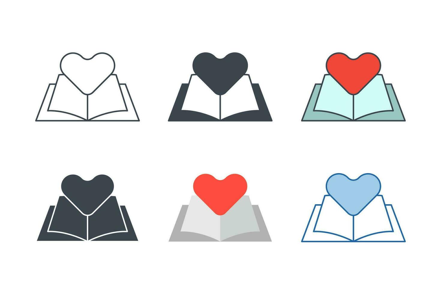 livre avec cœur icône collection avec différent modes. l'amour livre cœur icône symbole vecteur illustration isolé sur blanc Contexte