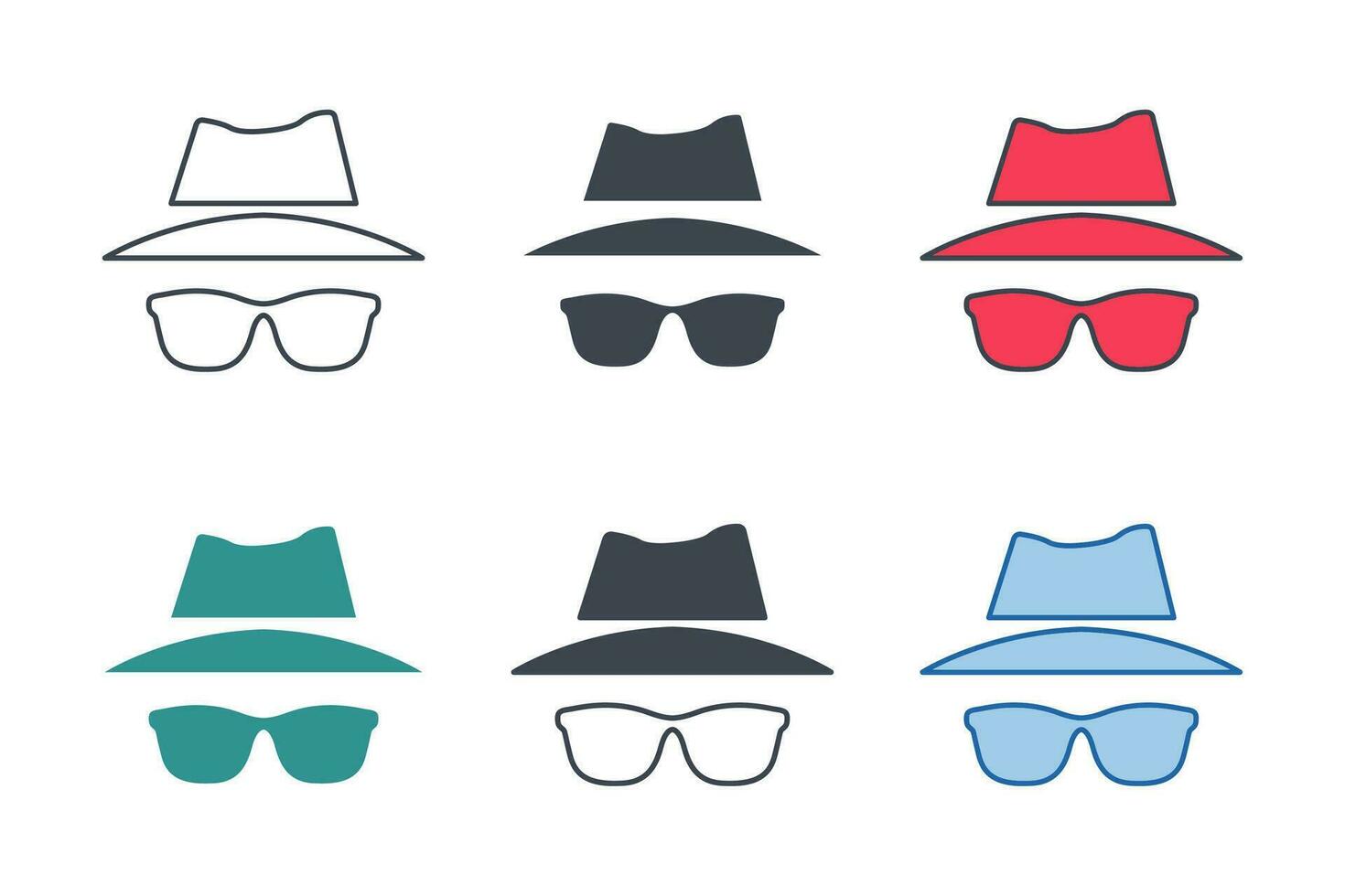 incognito icône collection avec différent modes. Feuilleter dans privé. chapeau et des lunettes icône symbole vecteur illustration isolé sur blanc Contexte