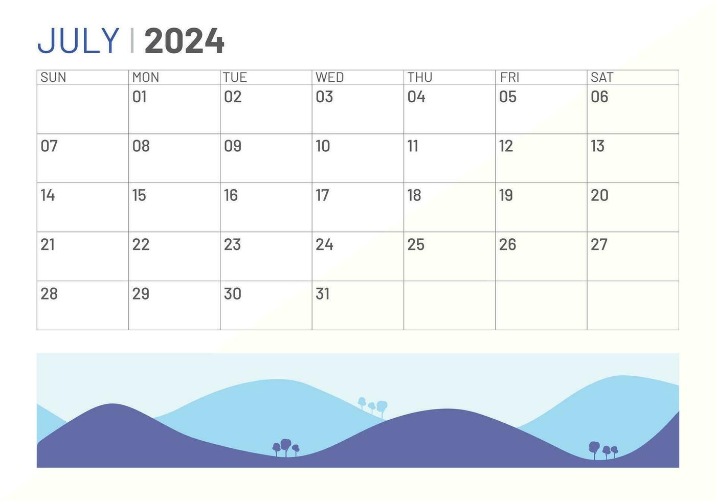 classique mensuel calendrier de juillet pour 2024. calendrier dans le style de minimaliste carré forme vecteur