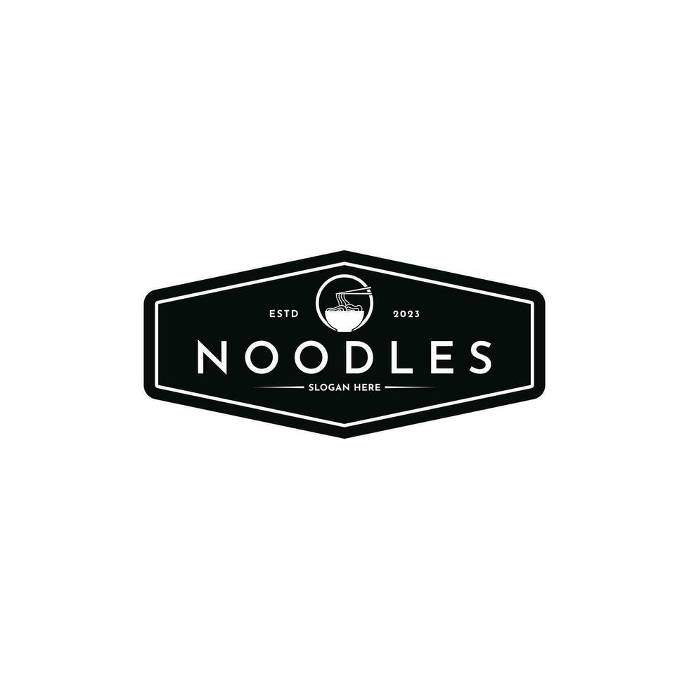 ramen nouille nourriture logo conception ancien rétro timbre vecteur