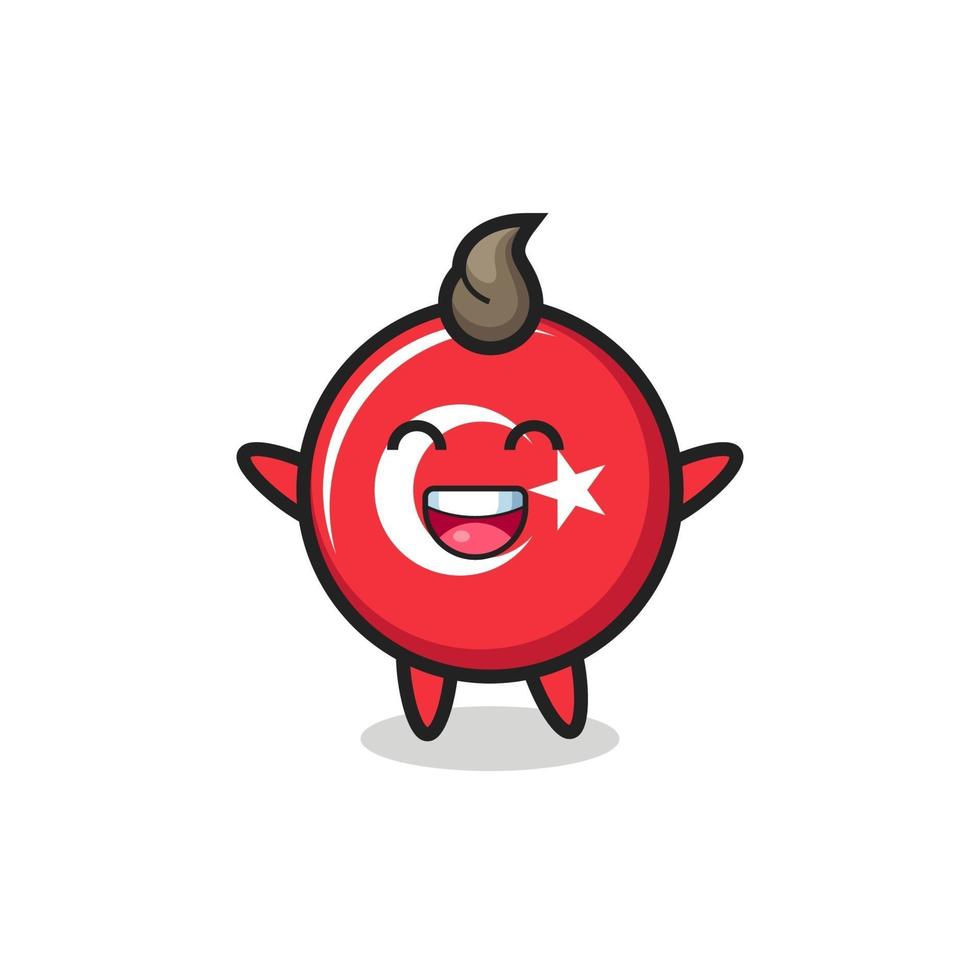 personnage de dessin animé d'insigne de drapeau de turquie heureux bébé vecteur
