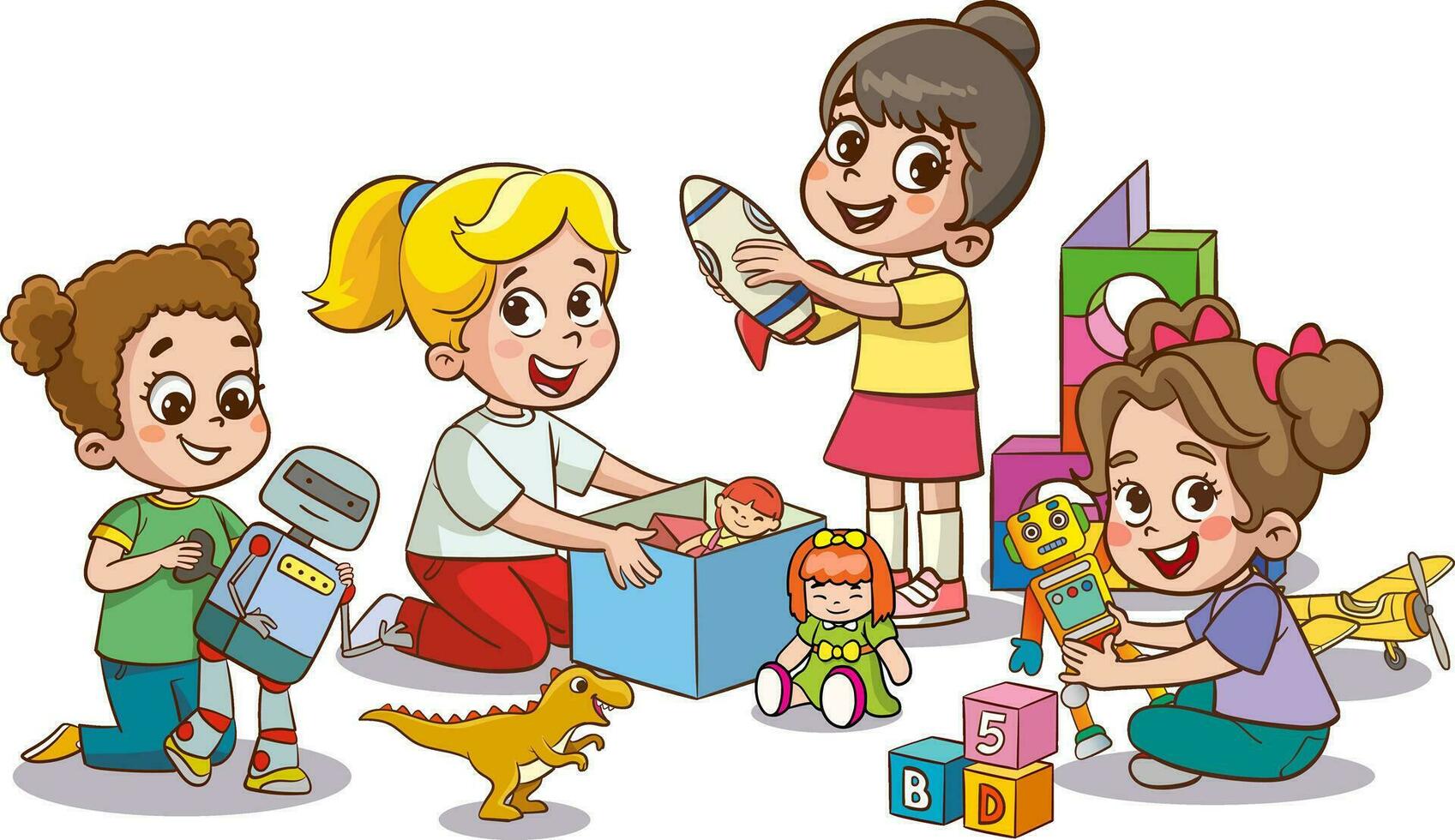 vecteur illustration de mignonne les enfants dans le Jardin d'enfants en jouant avec jouets